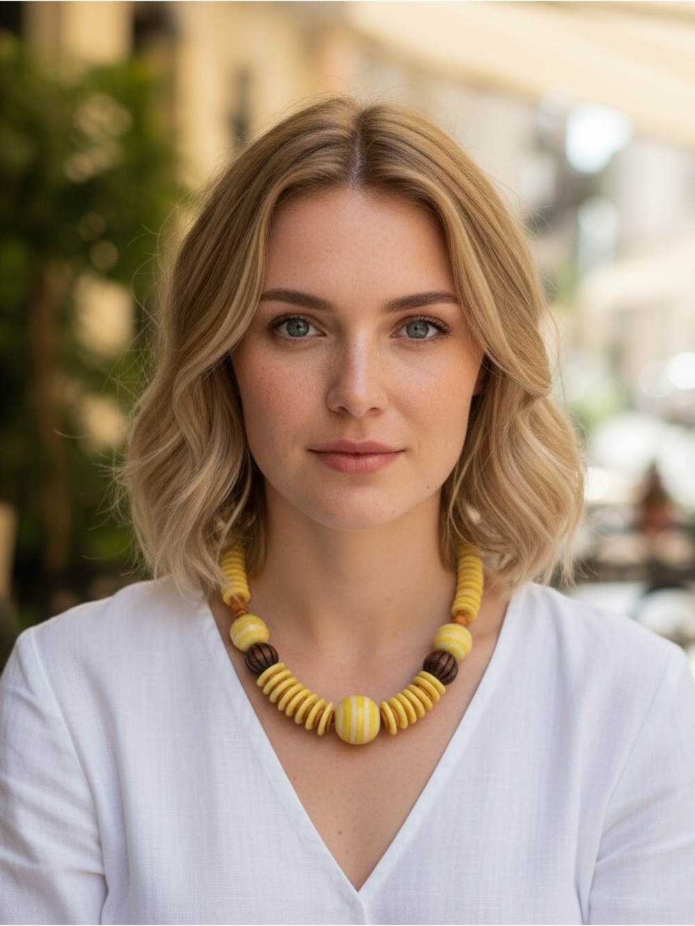 Vintage Bakelite Yellow Beaded Necklace